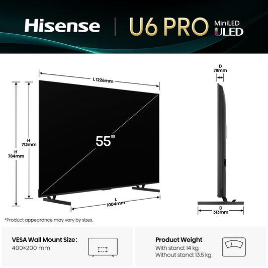 Hisense 55 U6Q PRO 4K MiniLED Smart TV with Dolby Atmos HDR