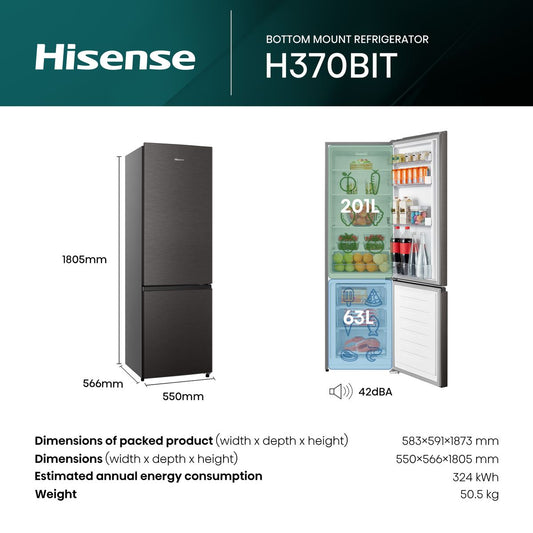 Hisense 264L Bottom Freezer Fridge - Titanium Inox