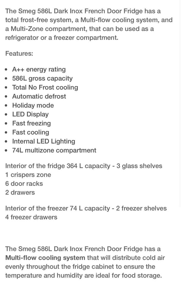 Smeg 586L French 4-Door Fridge
