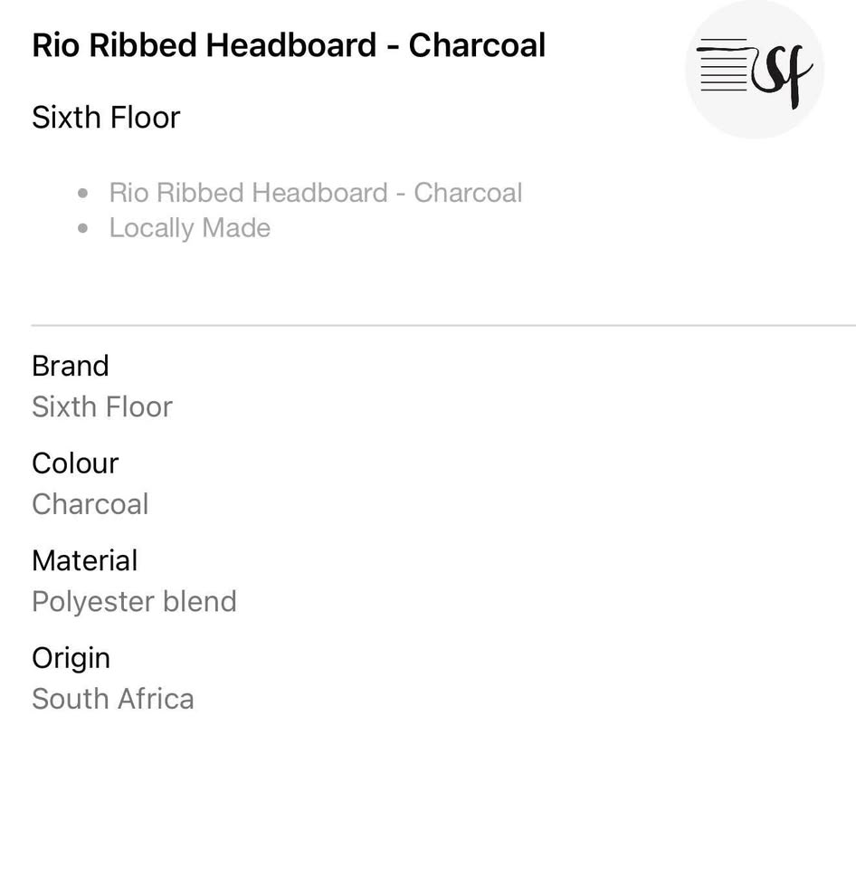 Rio Ribbed Headboard - Charcoal - Queen