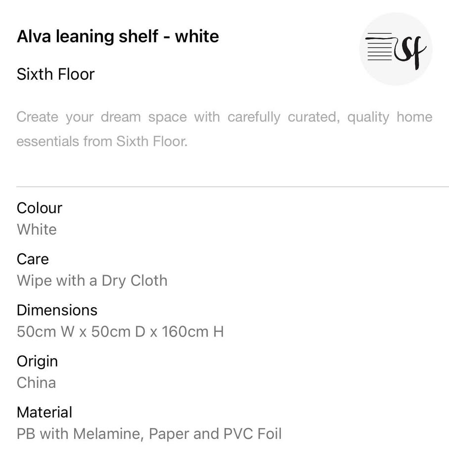 Alva Leaning Shelf - White