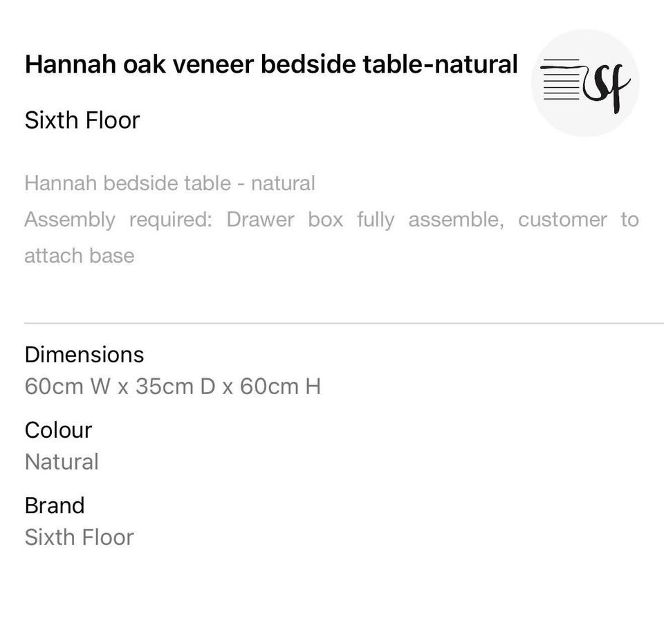 Hannah Oak Veneer Bedside Table-Natural