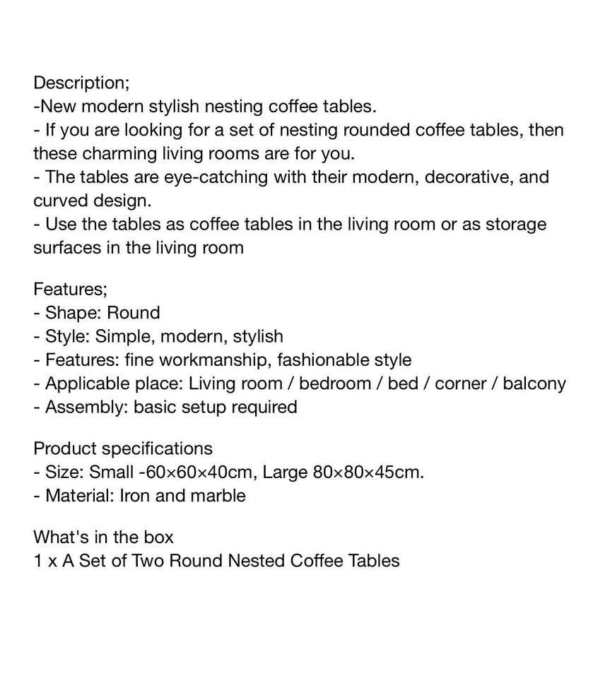 Rounded Faux Marble Top Black - Black Metal Round - Set Of 2