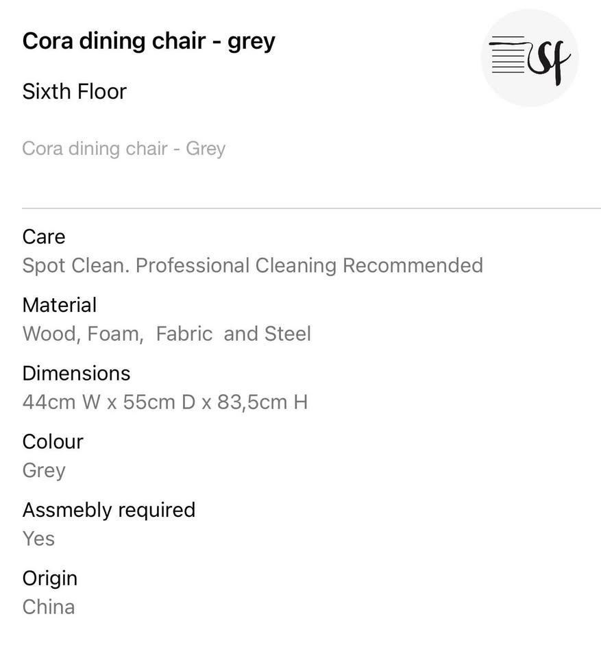 Cora Dining Chair - Grey Set Of 2