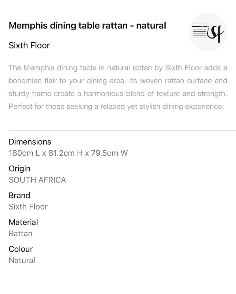 Memphis 6 Seater Dining Table