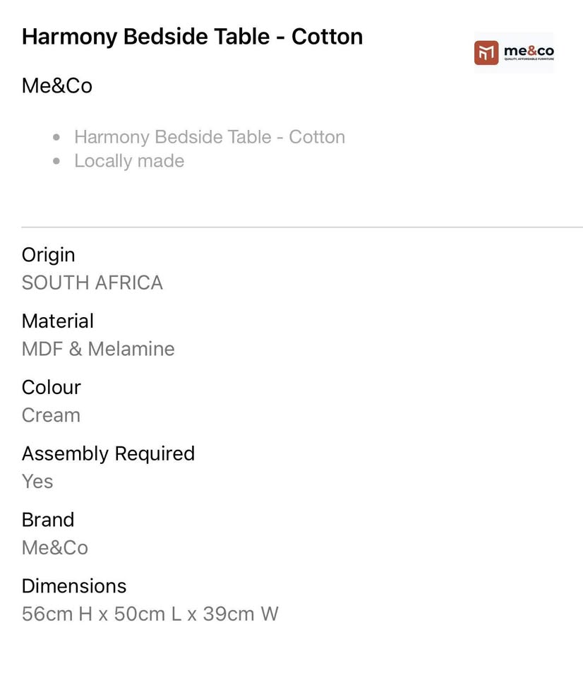 Harmony Bedside Table - Cotton
