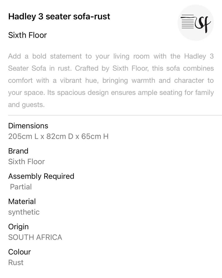 Hadley 3 Seater Sofa-Rust Couch