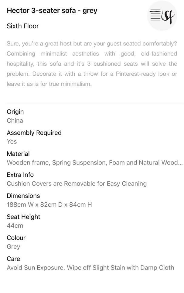 Hector 3-Seater Sofa - Grey