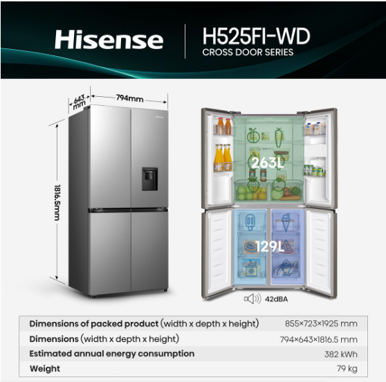 Hisense 392L PureFlat Door Fridge with Durable Inverter and Water Dispenser