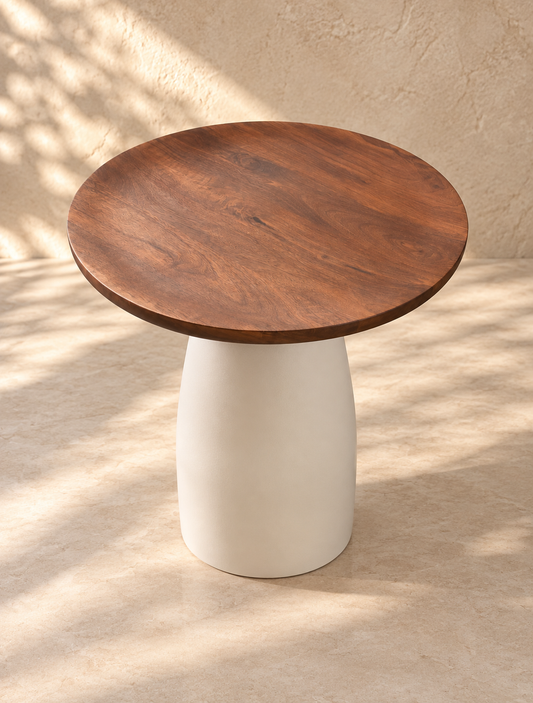 The Sienna Pedestal Side Table – Natural & Cream