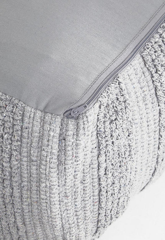 Cotton Woven Pouf - Grey