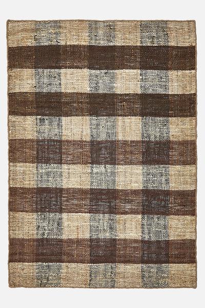 Hand woven check jute durrie natural - 160 x 230