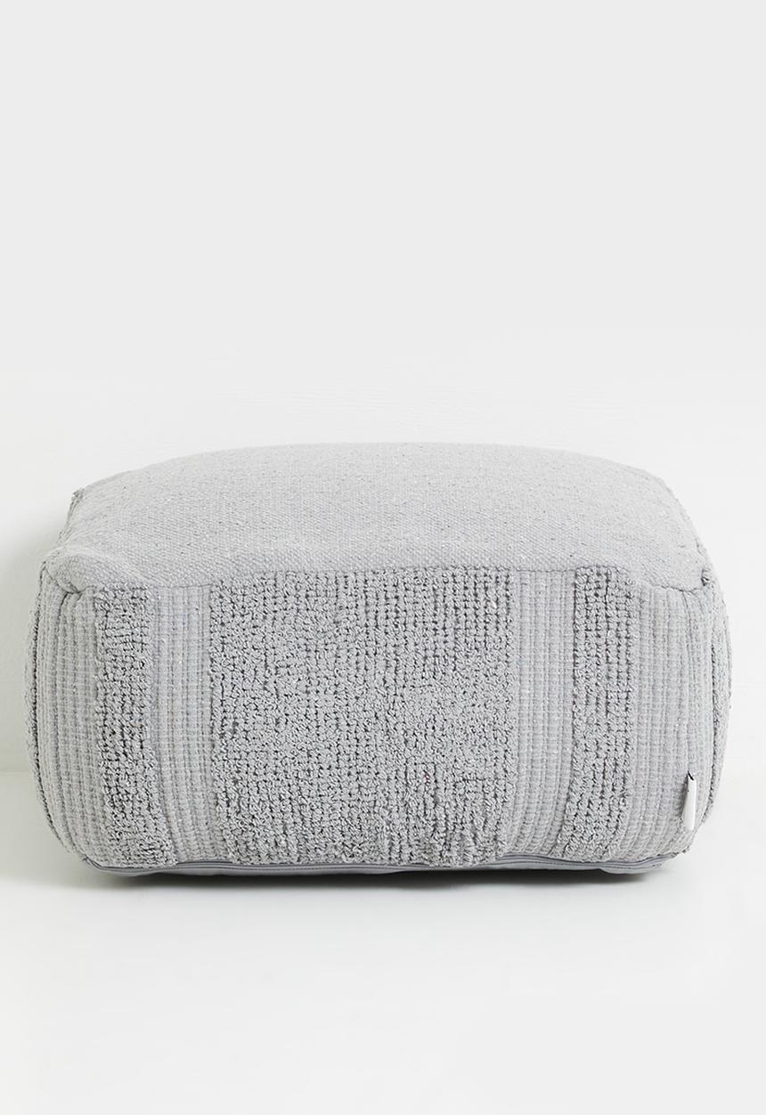 Cotton Woven Pouf - Grey