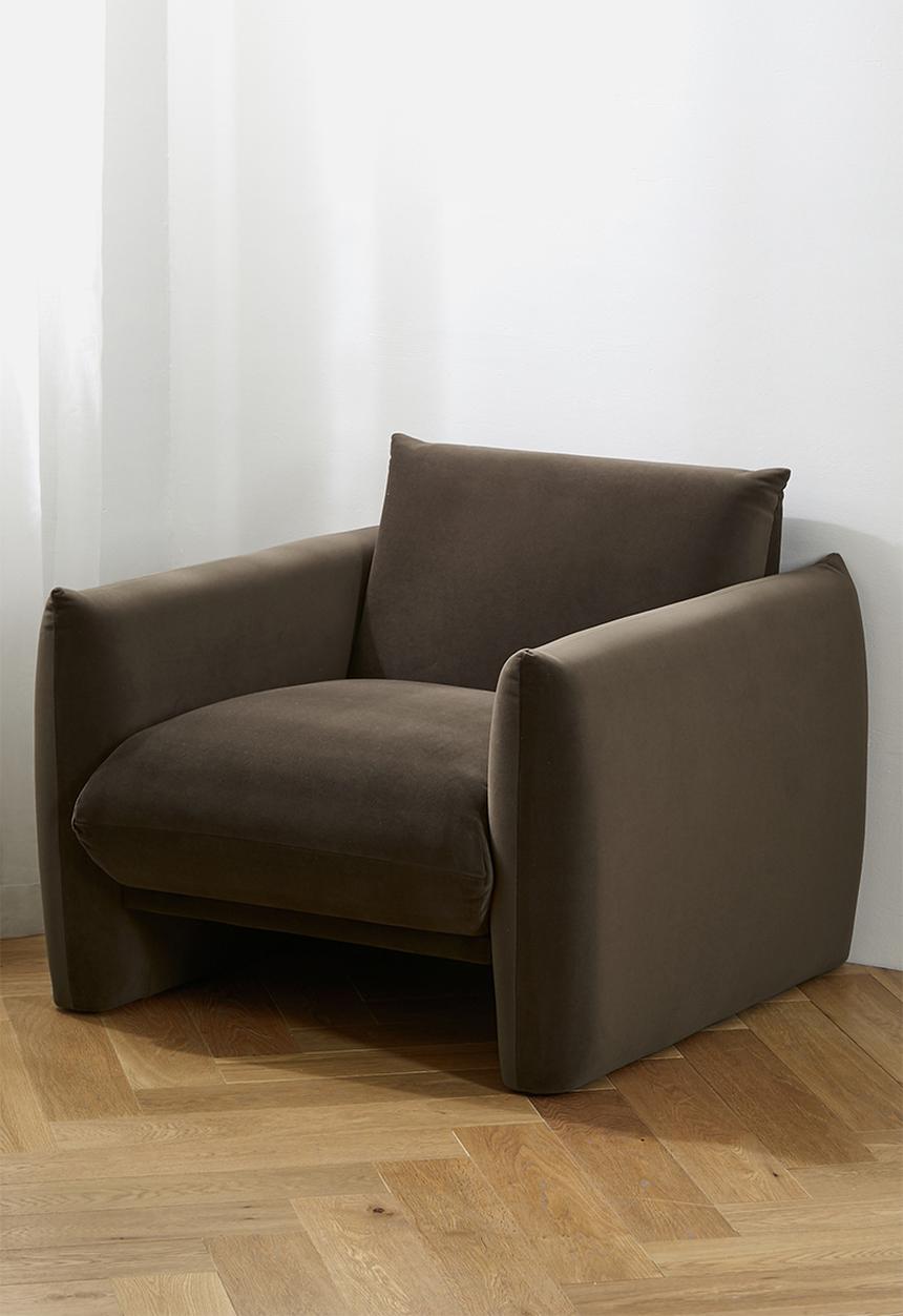 Signe single seater velvet sofa-chocolate grey