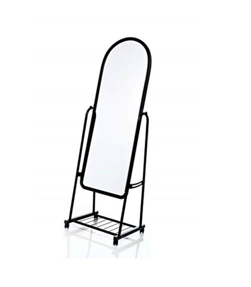 Woodly Adjustable Stand Up Mirror on Wheels with Storage Underneath - Black