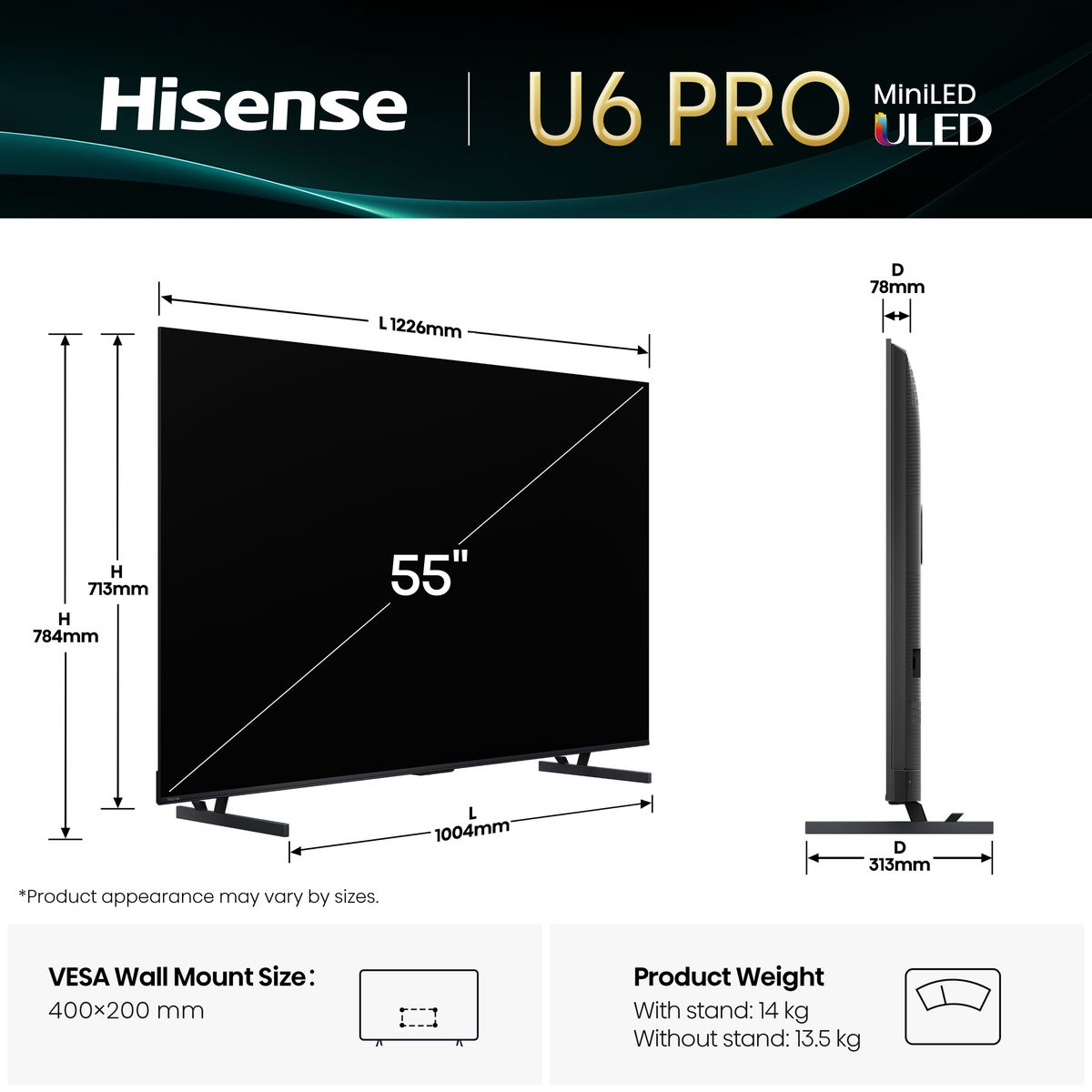 Hisense 55 U6Q PRO 4K MiniLED Smart TV with Dolby Atmos HDR