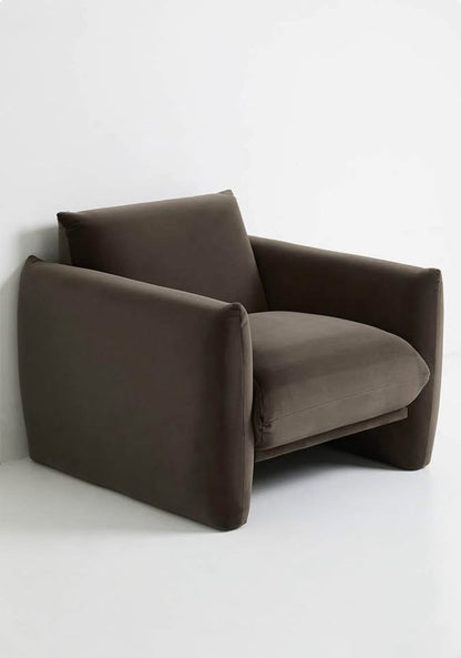 Single Seater Velvet Sofa - Chocolate Grey Couch