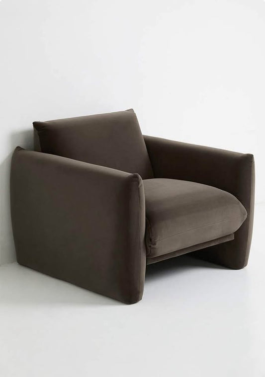 Single Seater Velvet Sofa - Chocolate Grey Couch