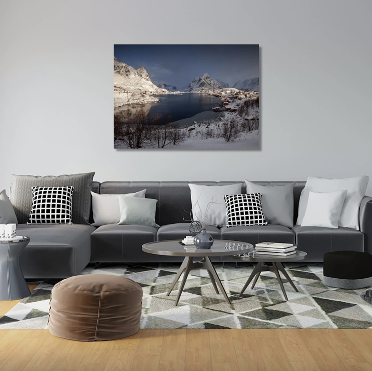 Premium Framed Canvas Print: Norwegian Village - 59.4 cm