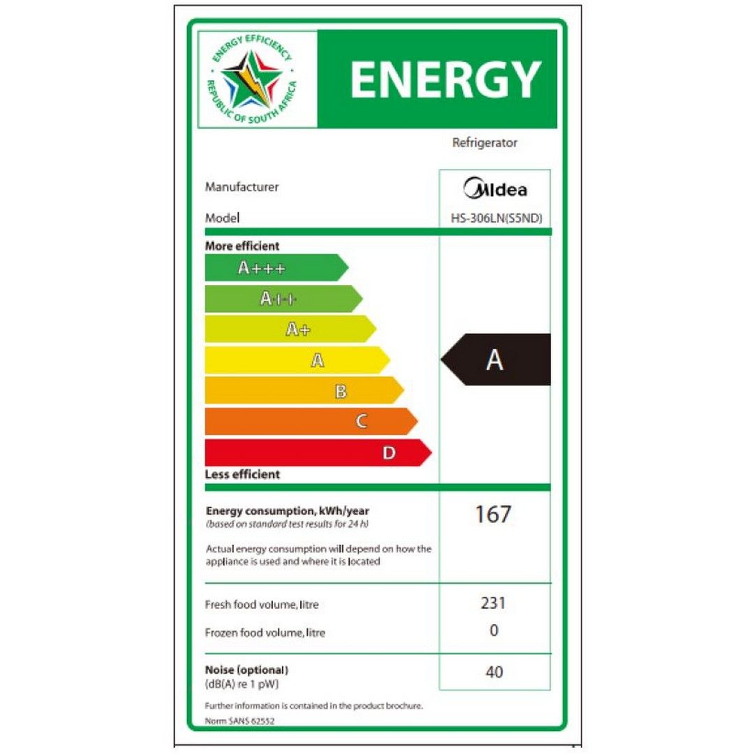 Midea 230L Upright Fridge - Silver