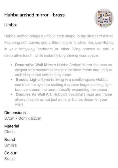 Hubba Arched Mirror - Brass