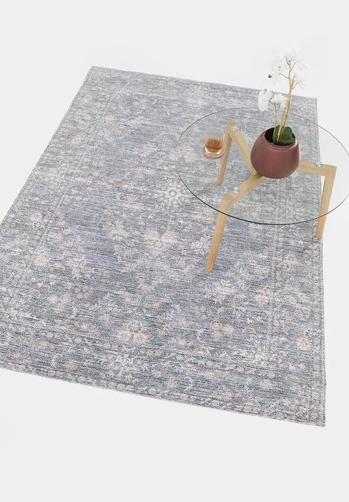 Woven Antique Cotton Chenille Floral Rug - Charcoal - 200 x 300