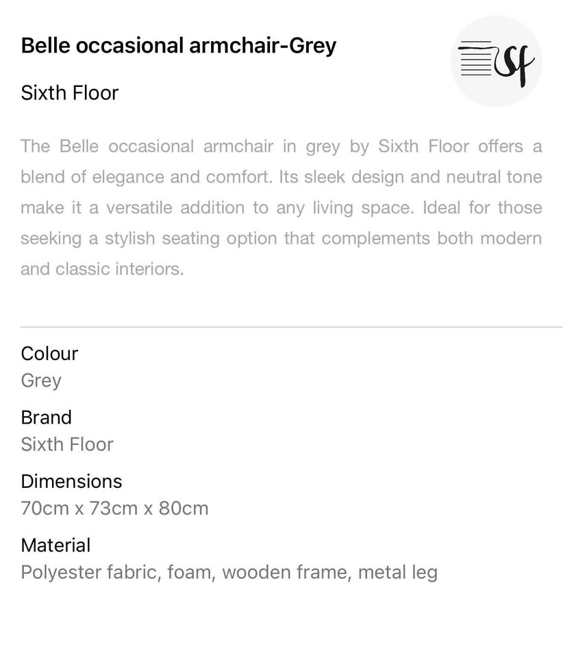 Brand new Belle occasional armchair-Grey