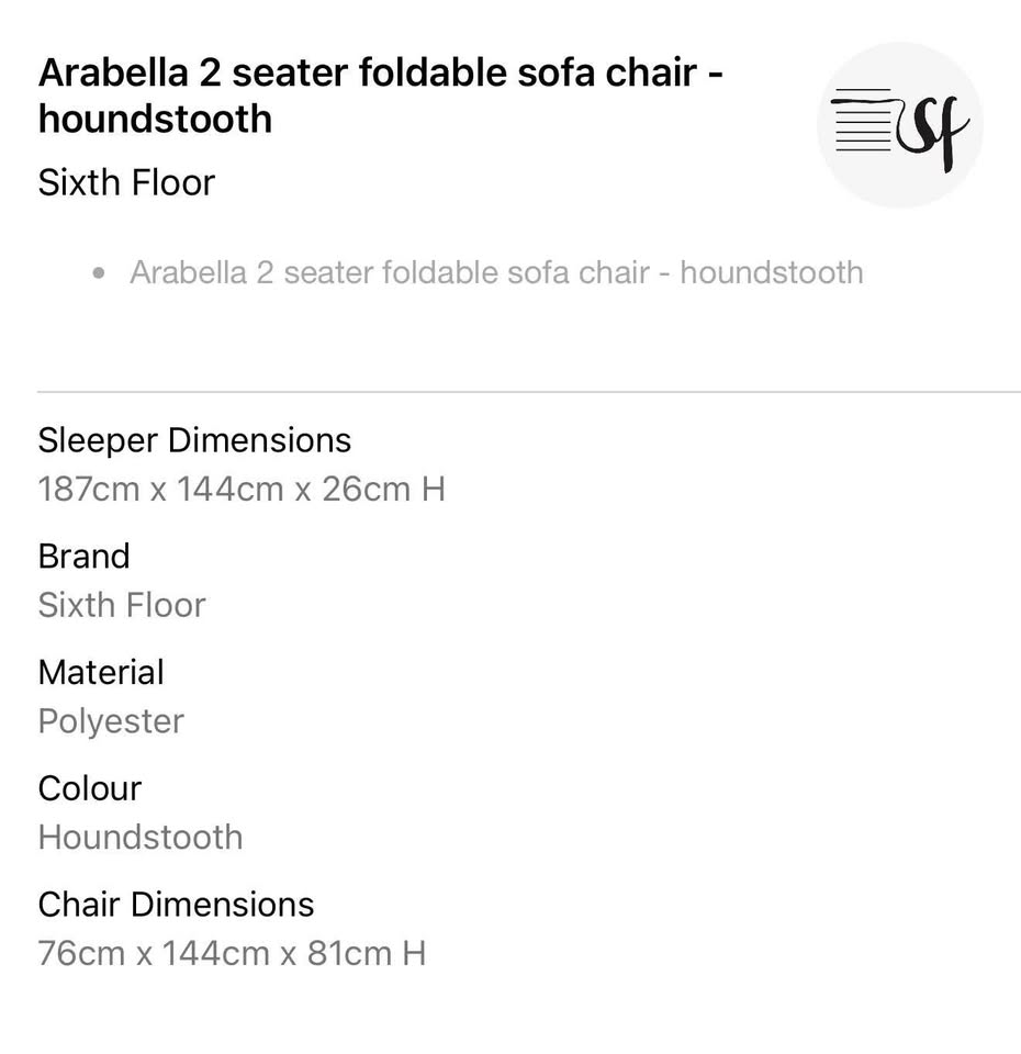 Arabella 2 Seater Foldable Sleeper Sofa Chair - Houndstooth Couch