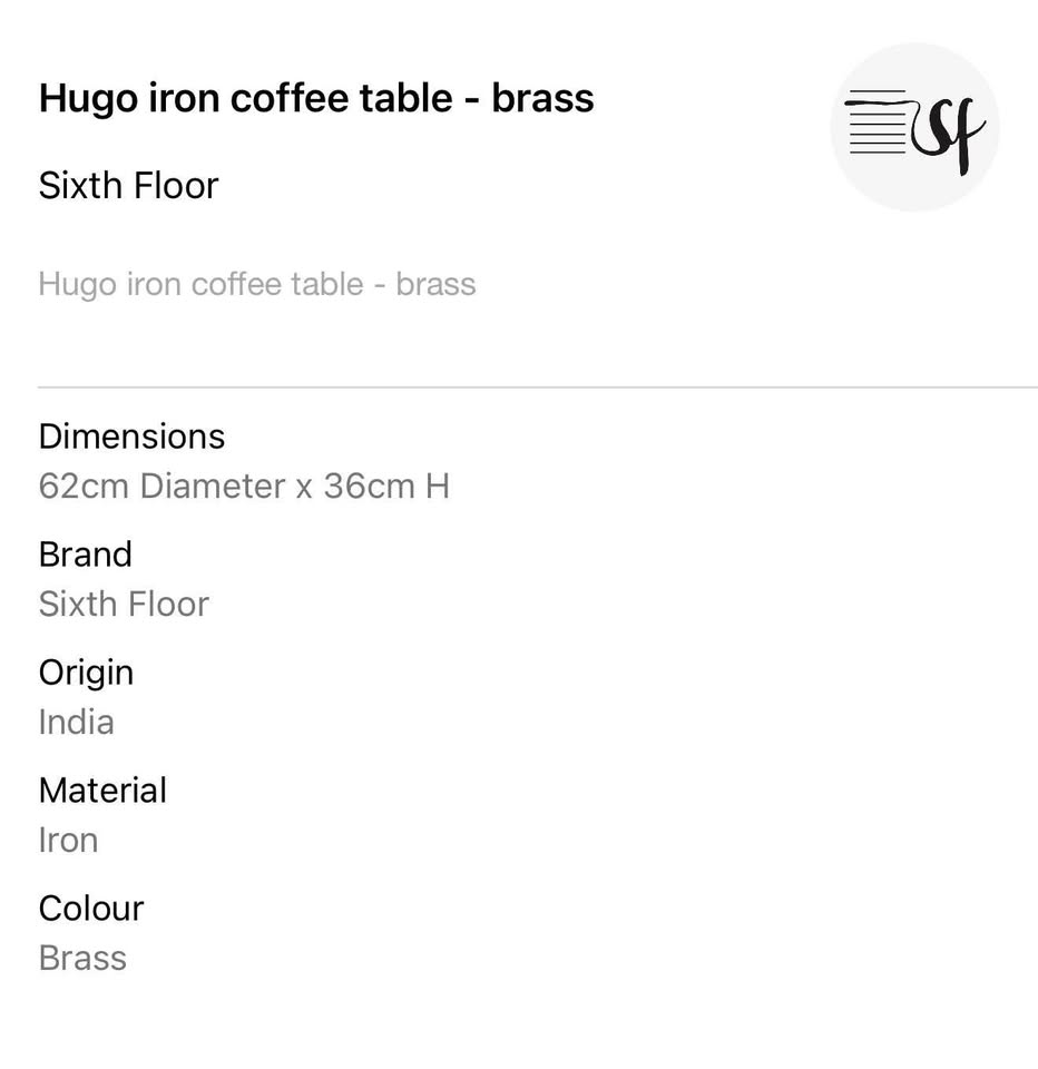 Hugo Iron Coffee Table - Brass