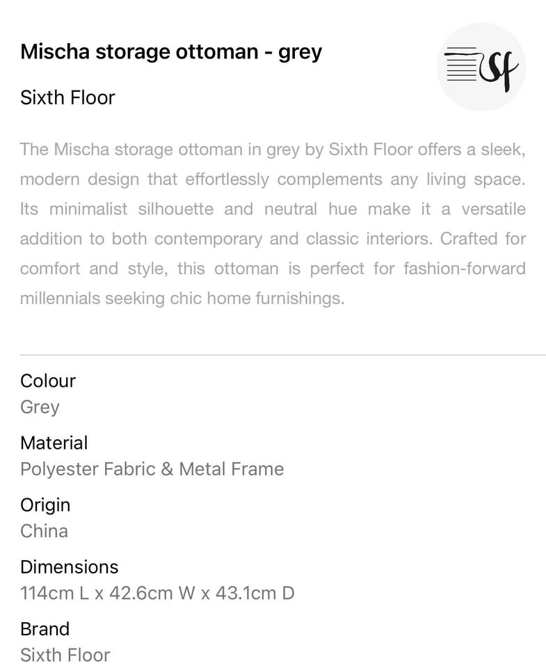 Mischa Storage Ottoman-Grey