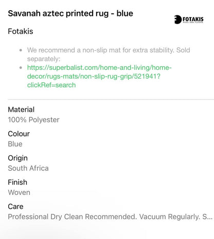 Savanah aztec printed rug - blue - 200 x 300