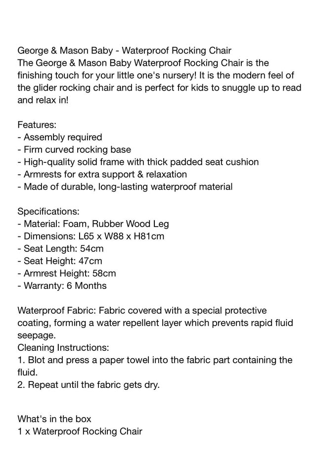 George Mason Baby - Waterproof Rocking Chair - Natural