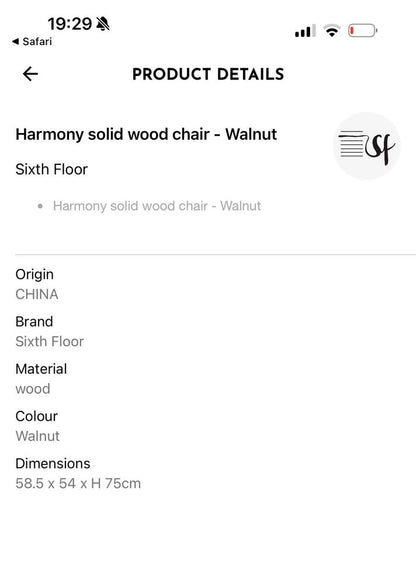 Harmony Solid Wood Chair - Walnut