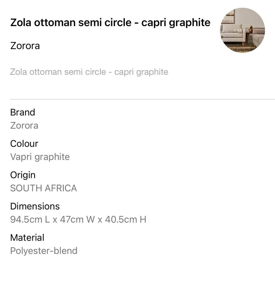 Zola Ottoman Semi Circle - Capri Graphite