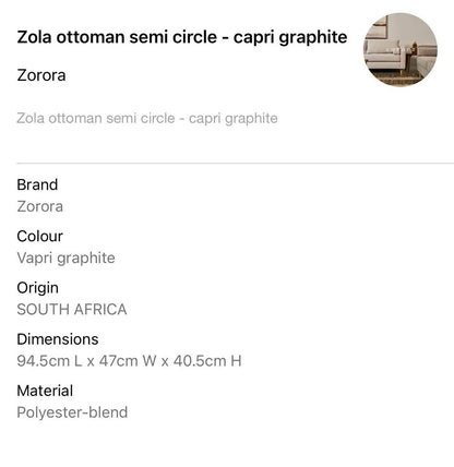 Zola Ottoman Semi Circle - Capri Graphite