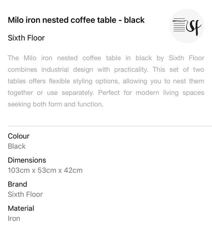Milo Iron Nested Coffee Table - Black