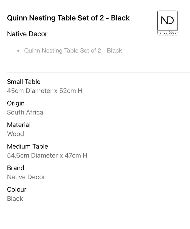 Quinn Nesting Table Set Of 2 - Black