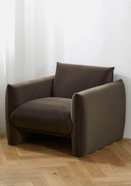 Single Seater Velvet Sofa - Chocolate Grey Couch