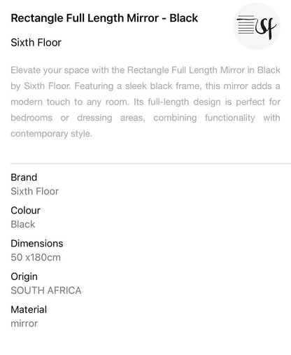Rectangle Full Length Mirror - Black