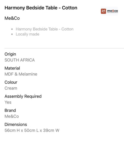 Harmony Bedside Table - Cotton