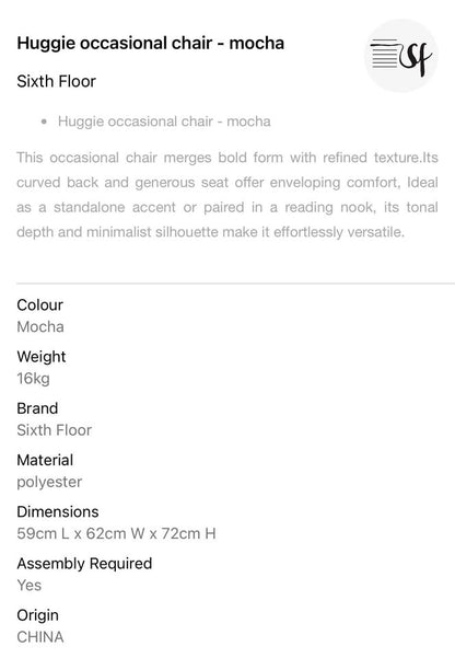 Huggie Occasional Chair - Mocha