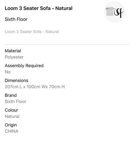Loom 3 Seater Sofa Couch - Natural
