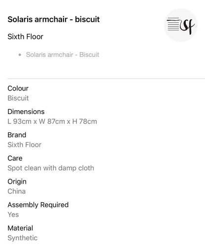 Solaris Arm Chair - Biscuit