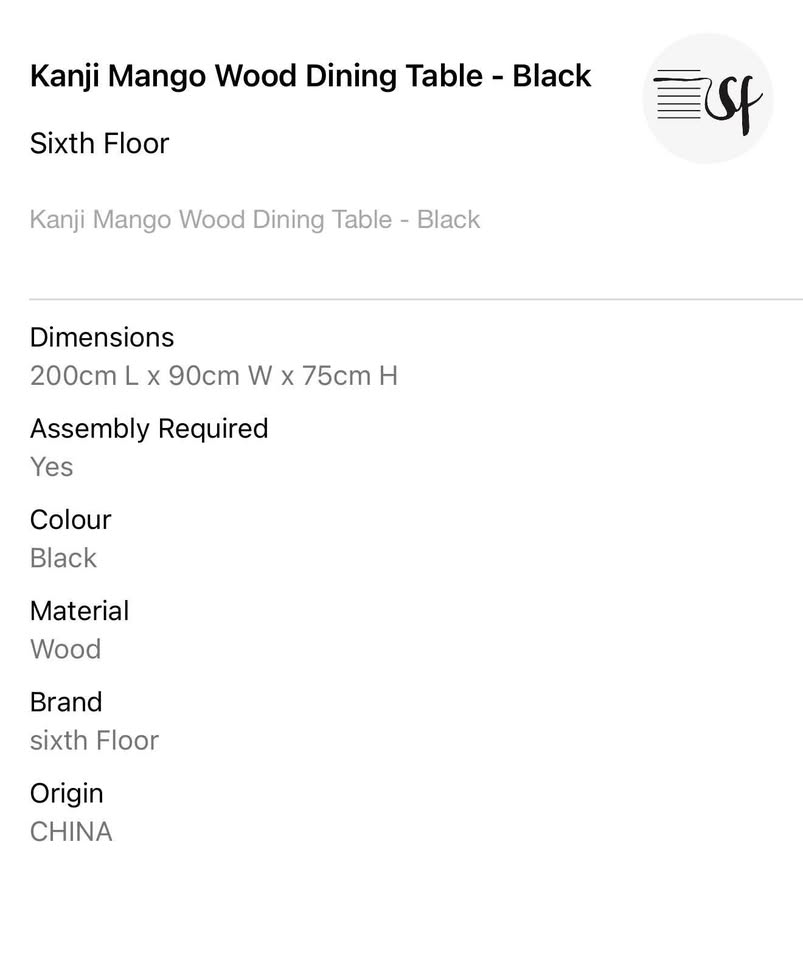 Kanji Mango Wood Dining Table - Black