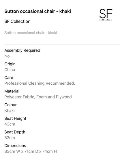 Sutton Occasional Chair - Khaki