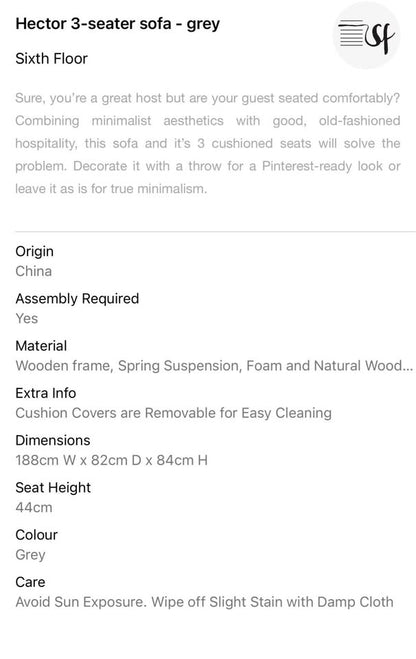 Hector 3-Seater Sofa - Grey