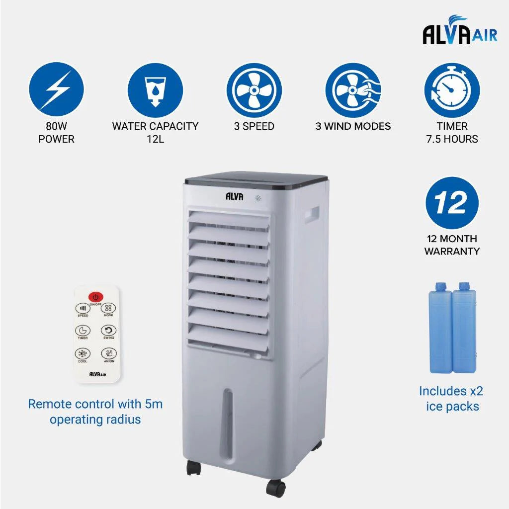 ALVA AIR 12L Evaporative Air Cooler with Timer Remote Control Fan