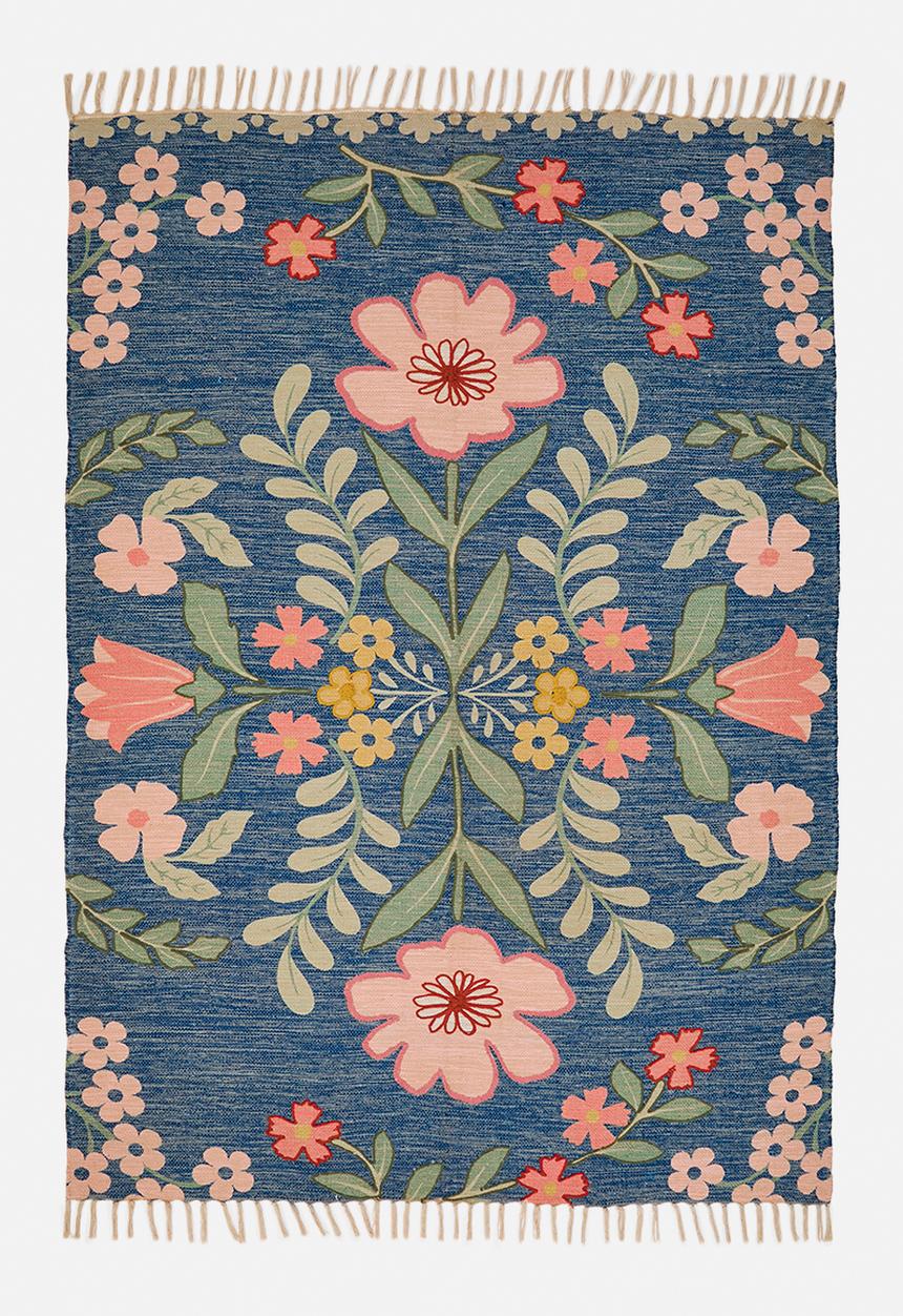 Claudia Embroidered Cotton Blend Rug Multi
