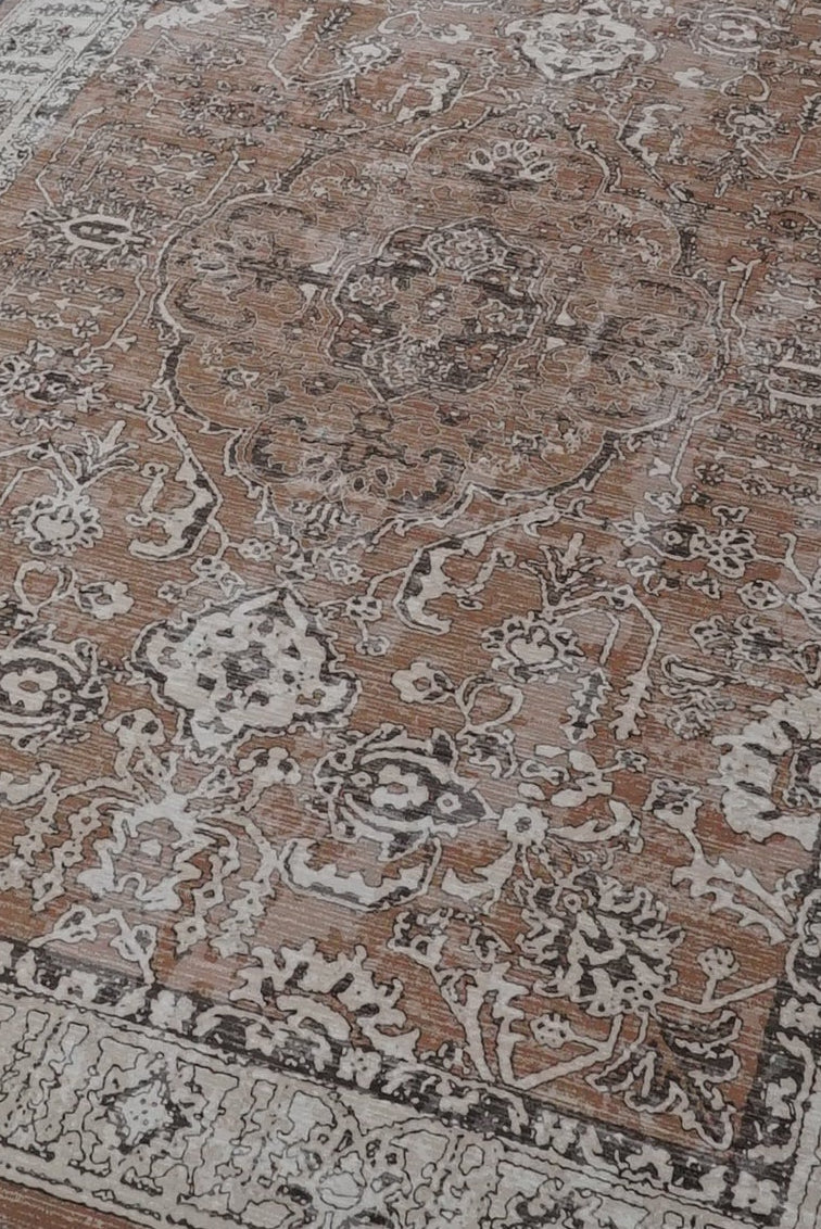 Vintage Madallion Area Rug Rust and Ivory - 200 x 300