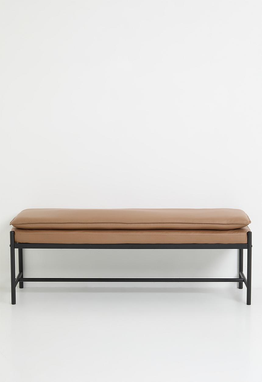 Faux Leather Saddle Bench - Tan